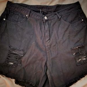 Distressed black jeans shorts